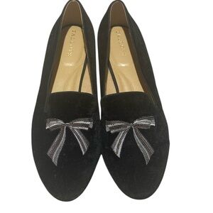 Talbots Black Velvet Loafers with Ribbon Accent